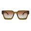 Brown sunglasses with a pink gradient lens on a white background