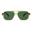 Brown-framed sunglasses with green lenses on a white background