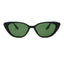 Black frame sunglasses with a green lens, front view