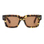 Sunglasses with tortoiseshell frame and brown lenses on a white background