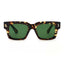 Sunglasses with tortoiseshell frame and green lenses on a white background