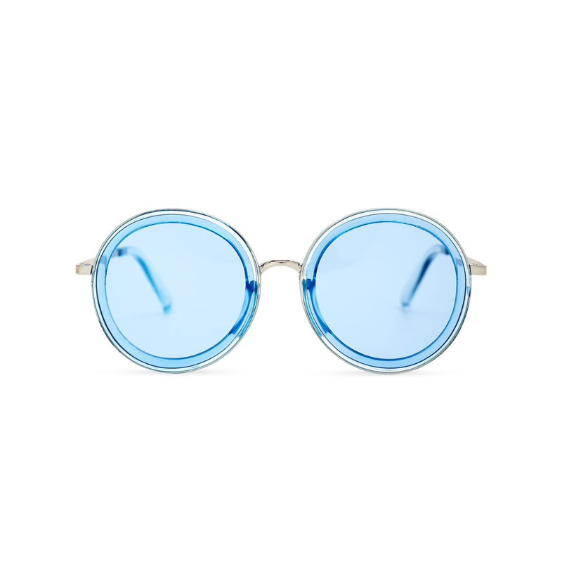 BUBBLE sunglasses by SOLFUL Ibiza, big blue round plastic design, front view