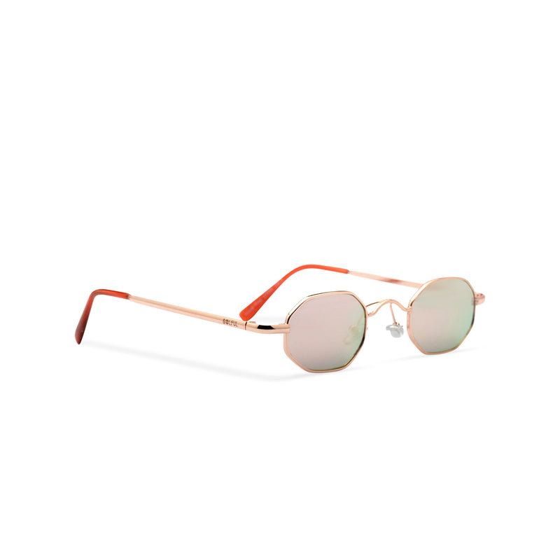 Small hexagon metal frame sunglasses with pink mirror lens HEXMEX SOLFUL Ibiza