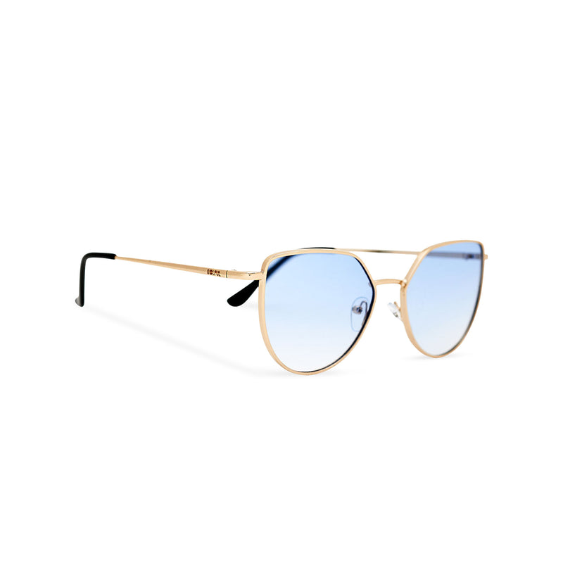 Women thin metal cat eye sunglasses with blue transparent lens SOLLY by SOLFUL Ibiza side view