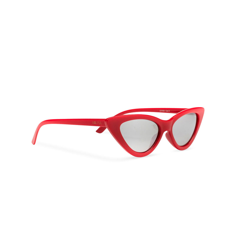Side view small cat eye sunglasses retro red frame mirror lens SOLFUL Ibiza 