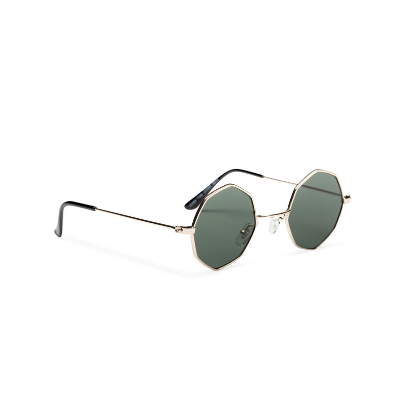 side gold frame dark lens octagon shape sunglasses SOLFUL Ibiza sunglasses design