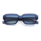 Blue sunglasses with gradient lenses on a white background