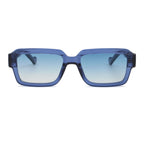 Blue sunglasses with gradient lenses on a white background