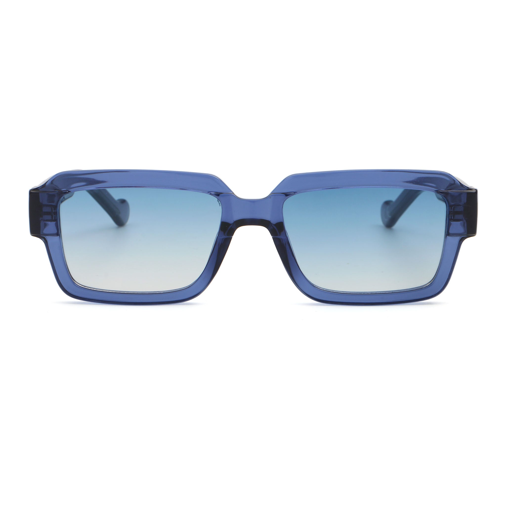 Blue sunglasses with gradient lenses on a white background