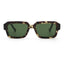 Sunglasses with tortoiseshell frame and green lenses on a white background