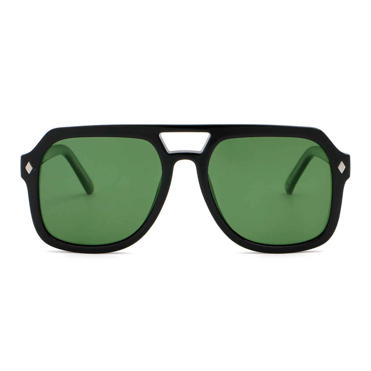 Black sunglasses with green lenses on a white background Main image
