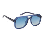 Blue sunglasses with blue frame on a white background