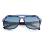 Blue sunglasses with a white background