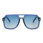 Blue sunglasses with a gradient effect on a white background