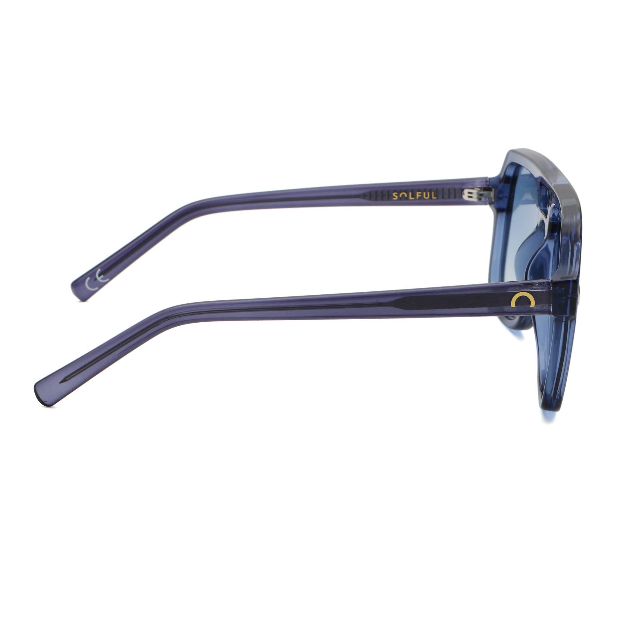 Sunglasses with blue frame and blue lenses on a white background