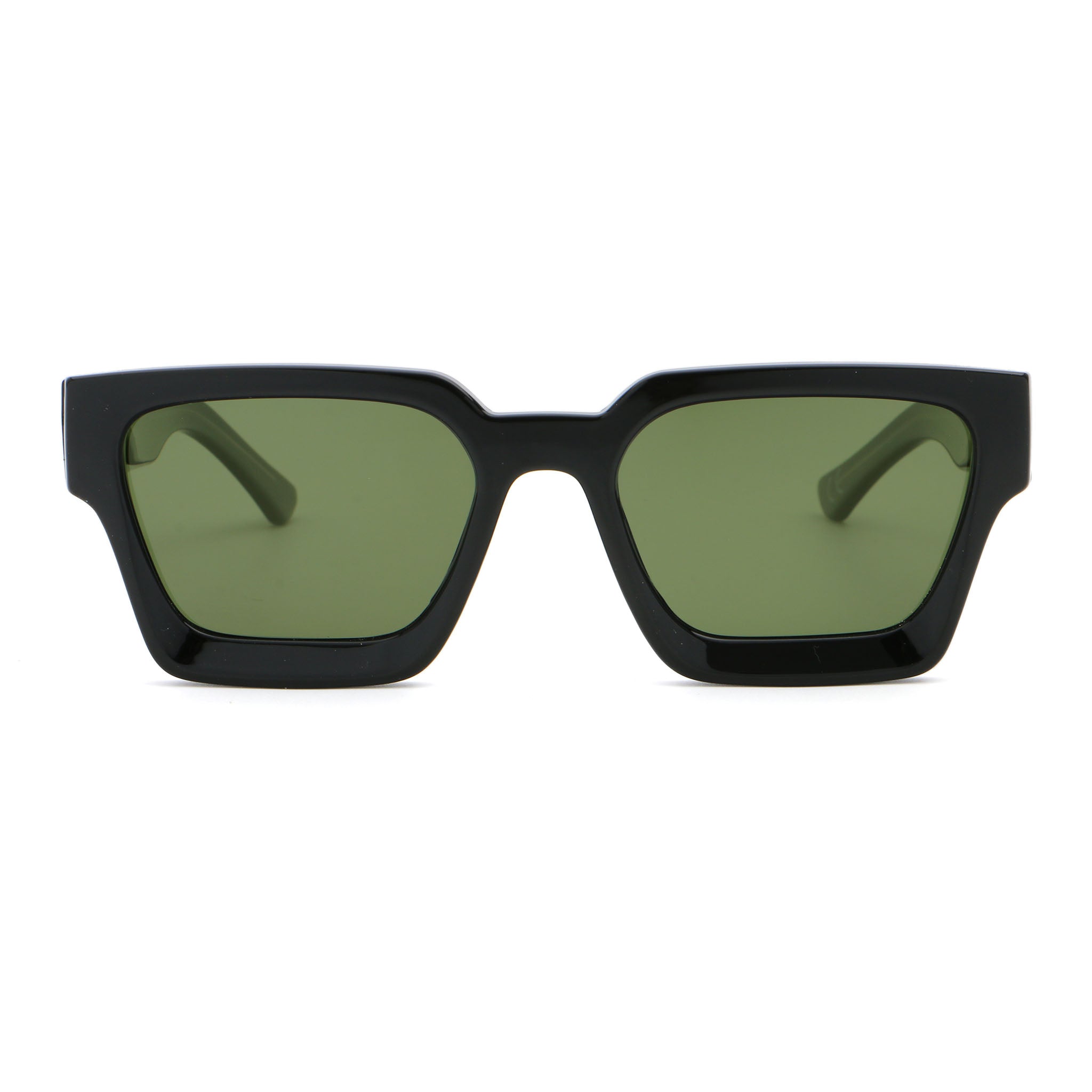 Black sunglasses with green lenses on a white background Main image