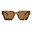 Sunglasses with tortoiseshell frame and brown lenses on a white background