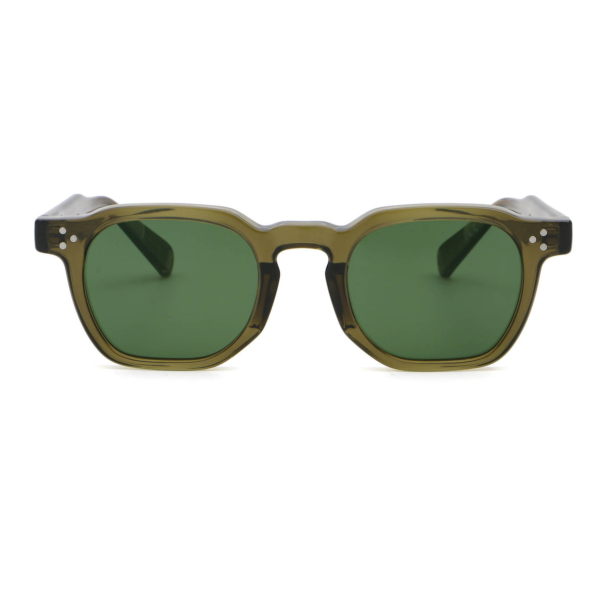 Sunglasses with green lenses and green frame on a white background Main image