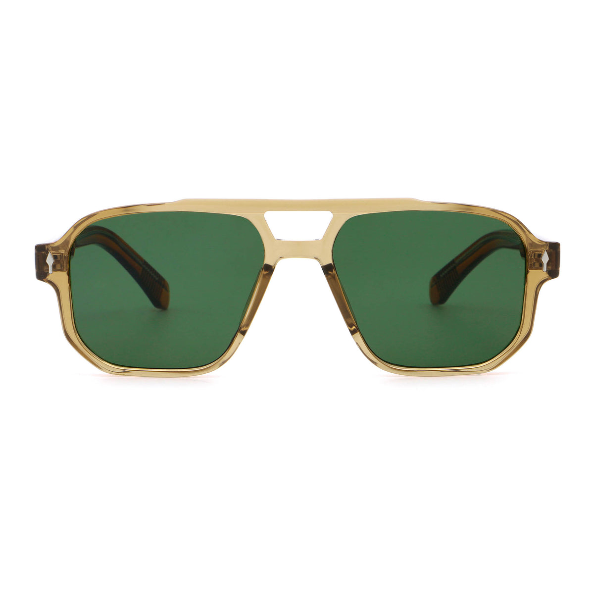 Brown-framed sunglasses with green lenses on a white background Main image