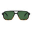 Sunglasses with green lenses and tortoiseshell frame on a white background