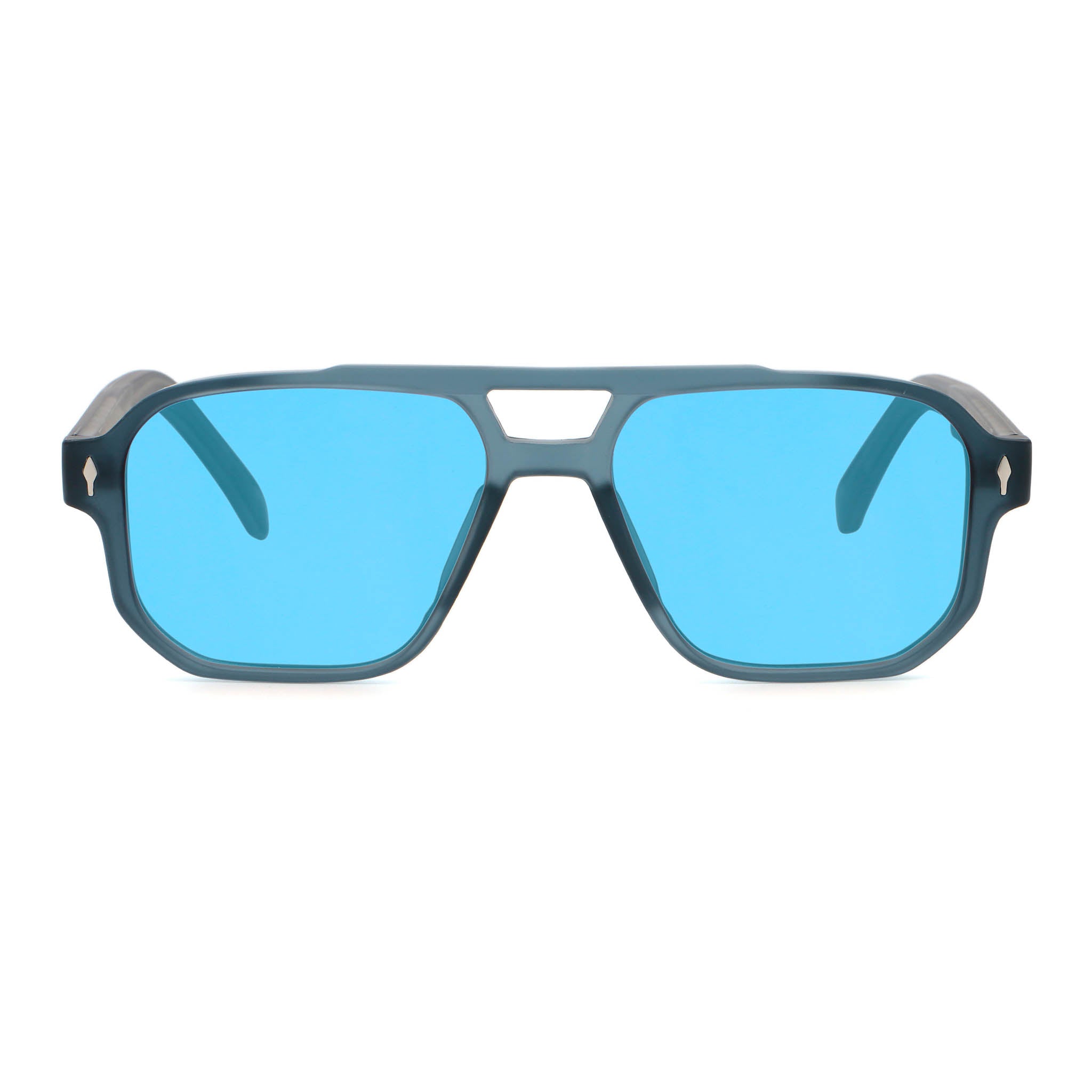 Sunglasses with blue lenses and blue frame on a white background Main image