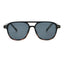 Black lens sunglasses with black and tortoise frame on a white background.