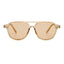 A pair of transparent brown framed sunglasses with brown lenses on a white background,