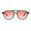 A pair of transparent red frame sunglasses with red lenses on a white background,