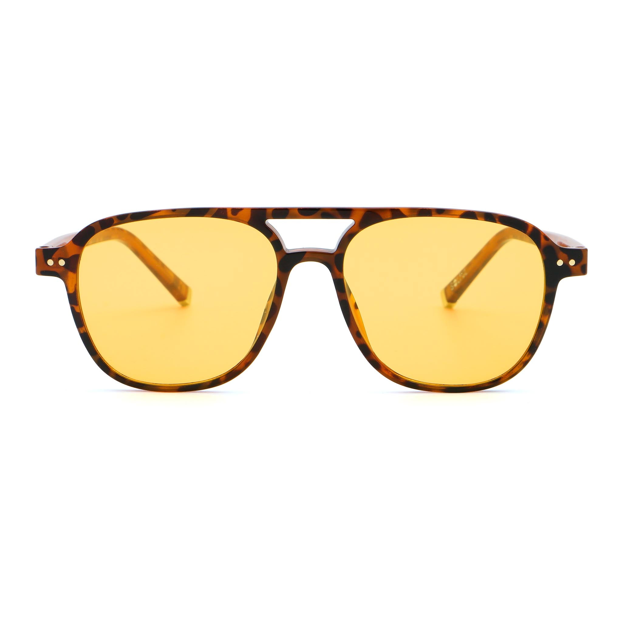Sunglasses with tortoiseshell frame and yellow lenses on a white background Main image