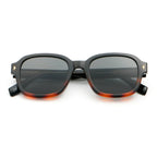 Black and tortoise colour square frame sunglasses with black lenses on white background.