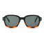 Black and tortoise colour square frame sunglasses with black lenses on white background.