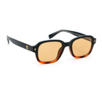 Black and tortoise colour square sunglasses with brown lenses.