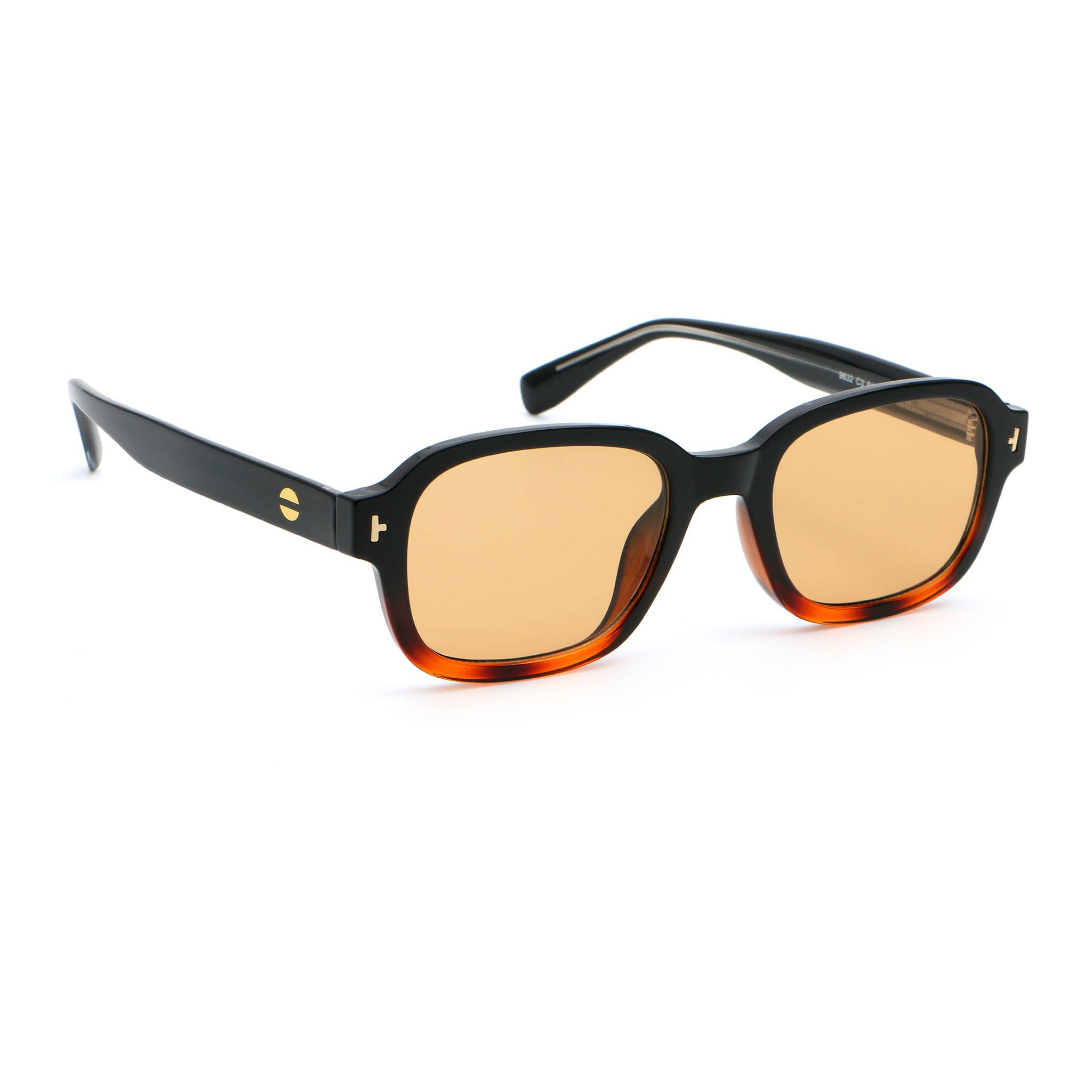 Black and tortoise colour square sunglasses with brown lenses.