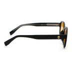 Black frame sunglasses with yellow lenses on white background