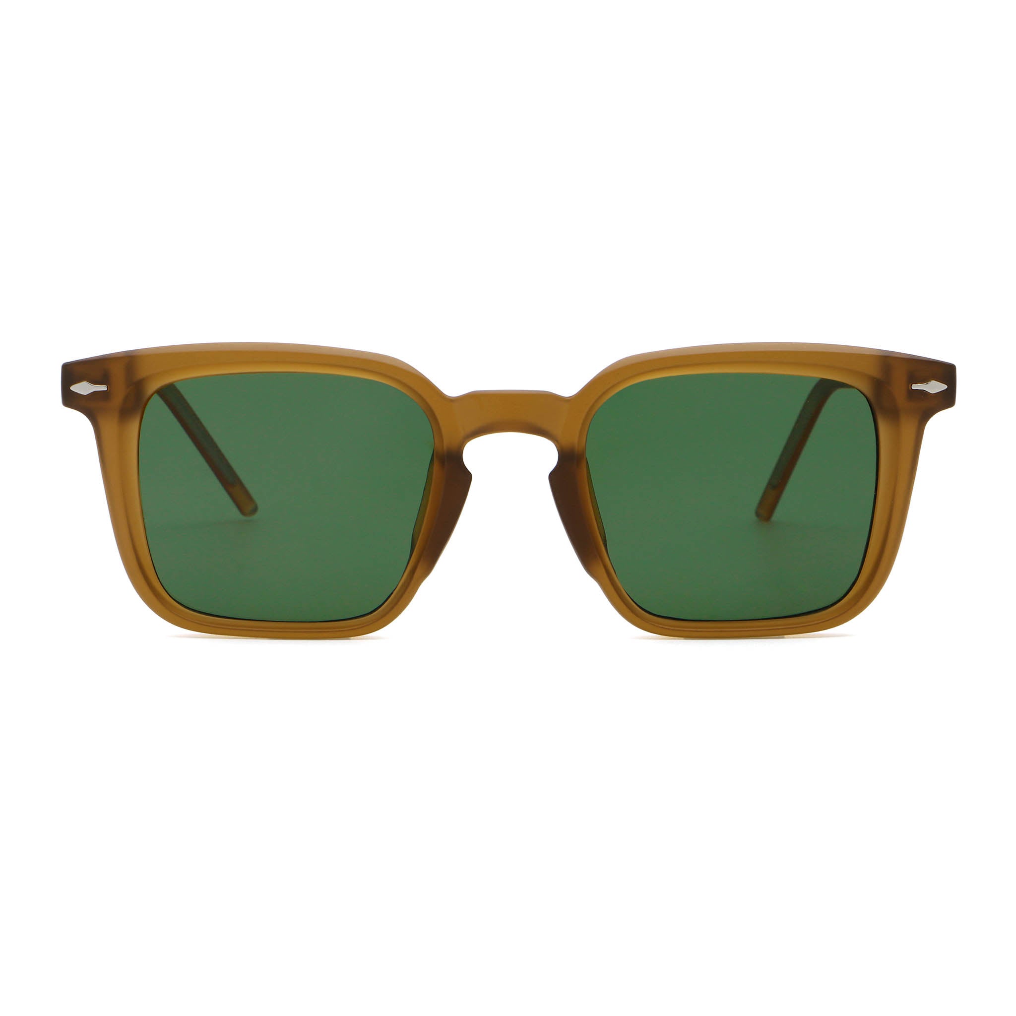 Brown sunglasses with green lenses on a white background Main image