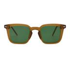 Brown sunglasses with green lenses on a white background
