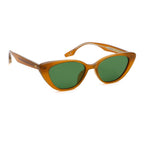 Sunglasses with beige frame and green lenses on a white background