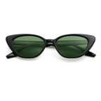 Black cat-eye sunglasses with green lenses on a white background