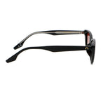 Black sunglasses with pink lenses on a white background