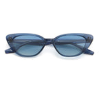 Blue sunglasses with a blue lens on a white background
