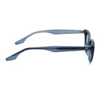 Blue sunglasses with blue lenses on a white background