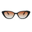Black frame sunglasses with a pink lens, front view