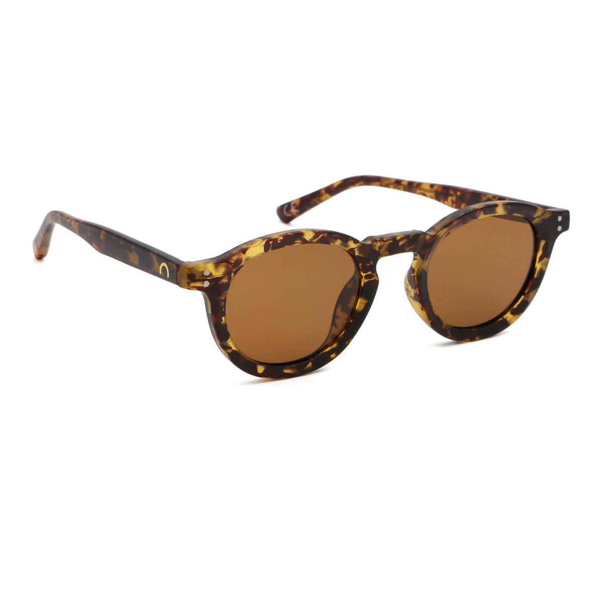 PLASTIKA sunglasses, tortoise frame with earth brown lens, three-quarter view