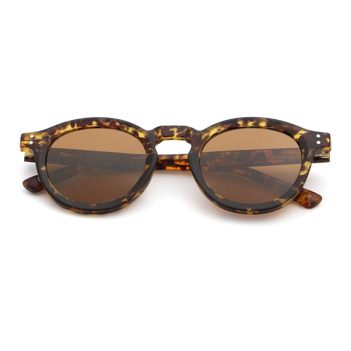 PLASTIKA sunglasses, tortoise frame with earth brown lens, folded