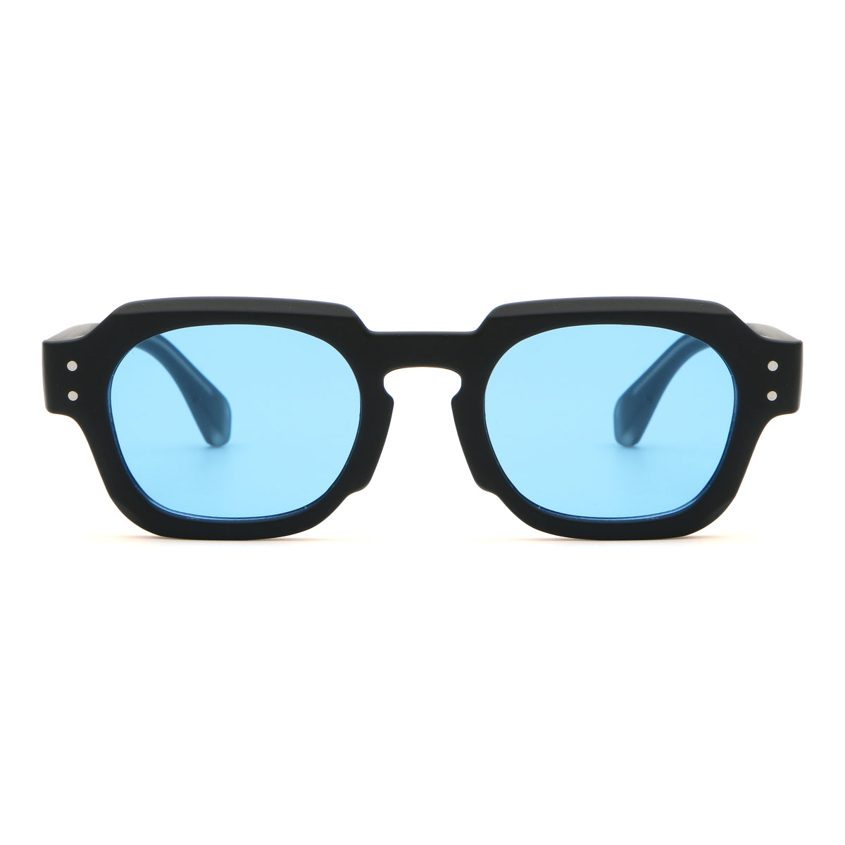 SAL sunglasses, black frame with sky blue lens, front view Main image