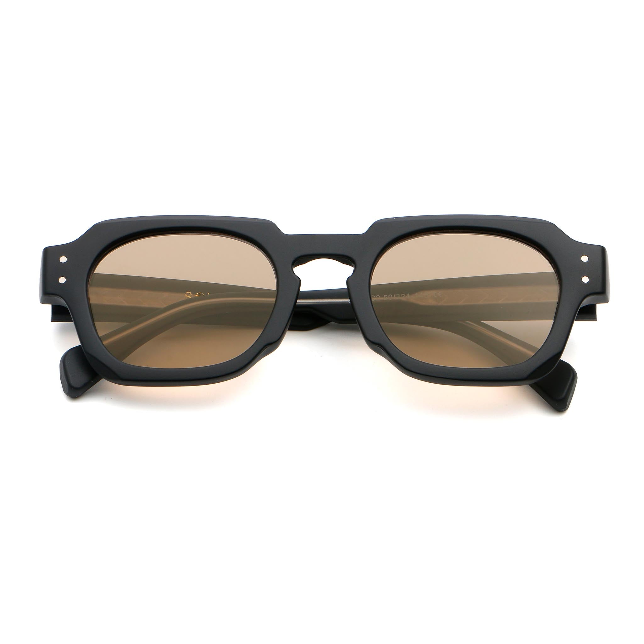 Black sunglasses with dark lenses on a white background