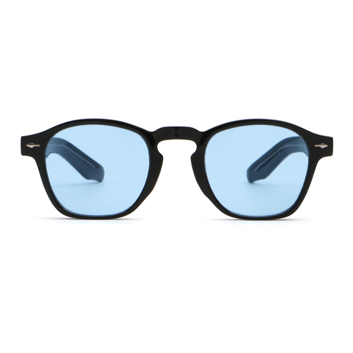 TWILIGHT sunglasses, black frame with sky blue lens, front view