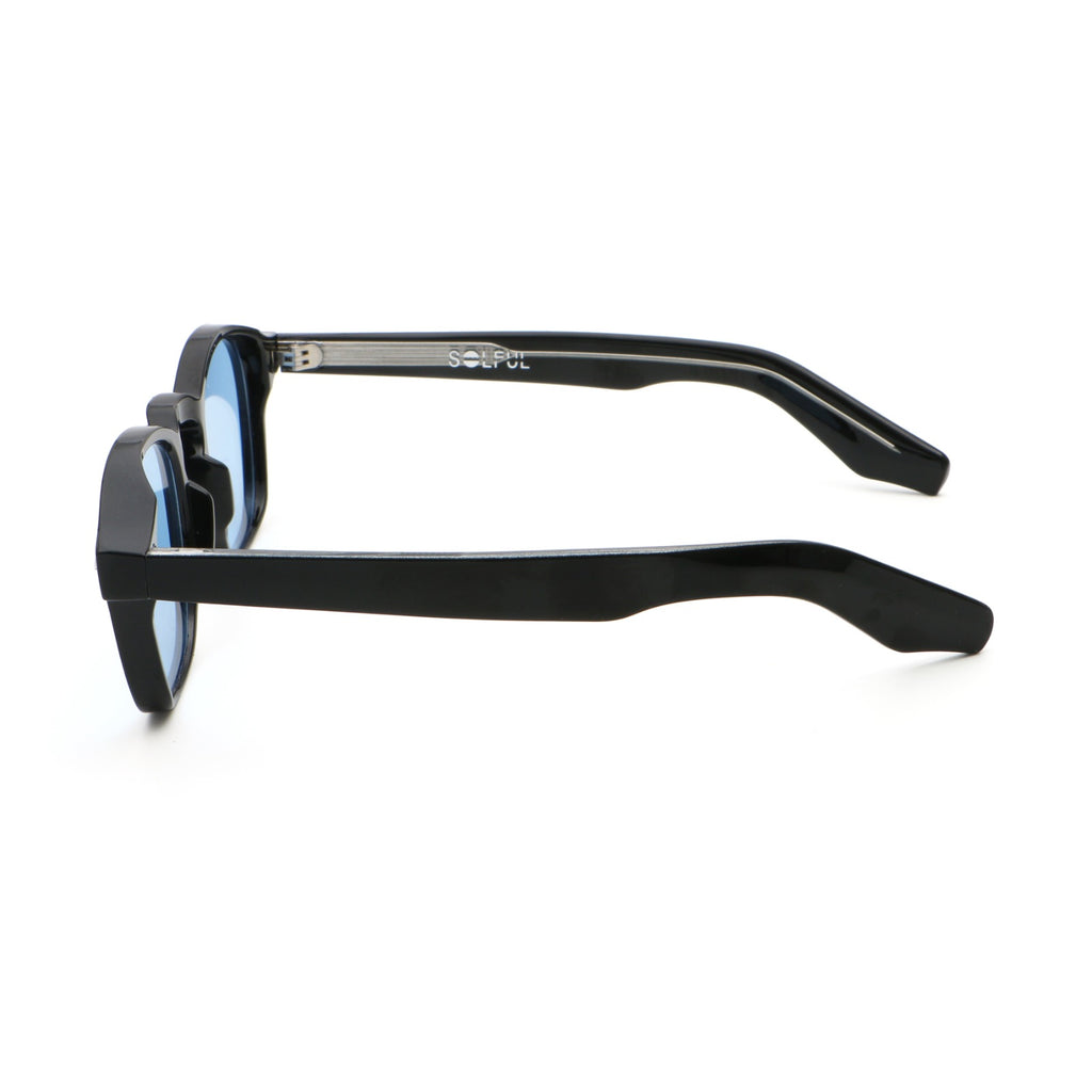 TWILIGHT sunglasses, black frame with sky blue lens, side view