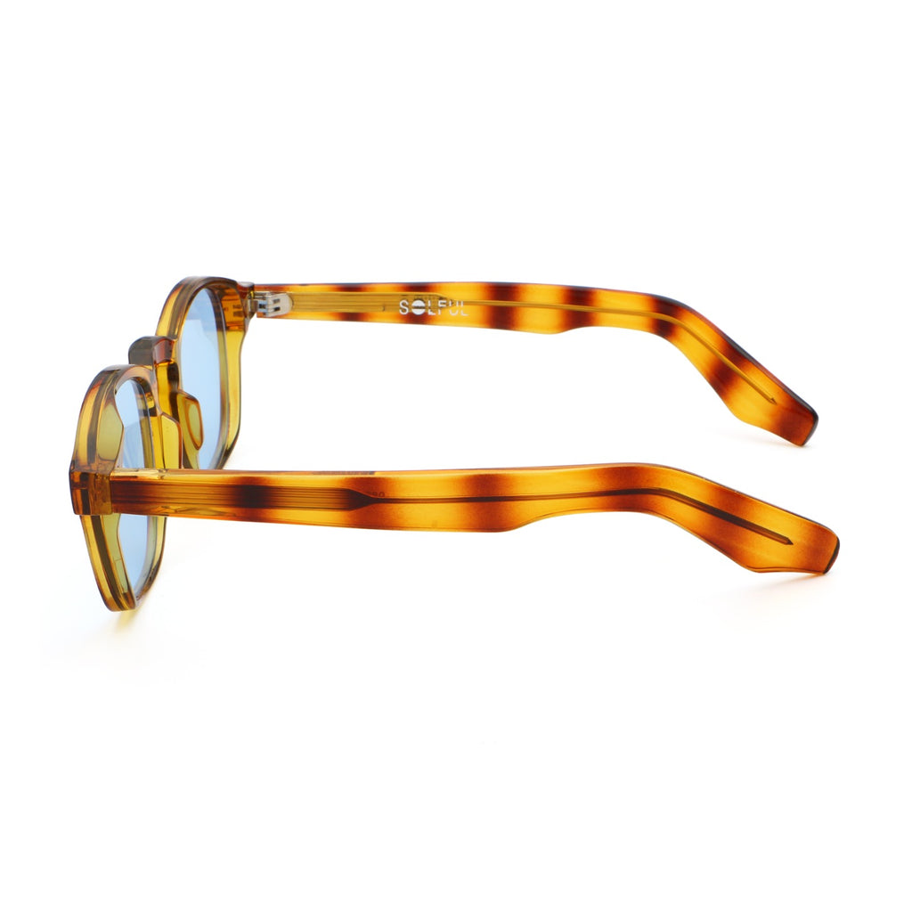 TWILIGHT sunglasses, tortoise frame with sky blue lens, side view