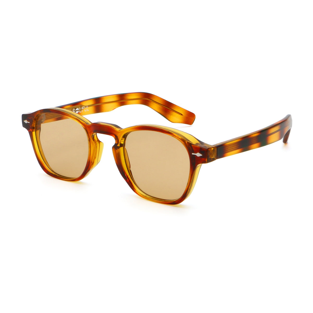 TWILIGHT sunglasses, tortoise frame with earth brown lens, three-quarter view